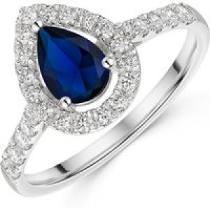 9ct White Gold 0.90ct Pear Reduce Sapphire with a Lab Grown Diamond Halo and Shoulders 1.35tw