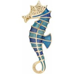 Marcasite & Tooth Seahorse Brooch in 18ct Gold Plated Silver
