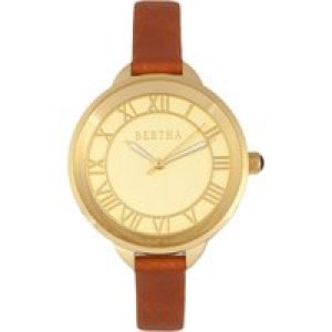 Bertha Womens Madison Sunray Dial Leather-Band Watch – Camel Stainless Steel – One Size