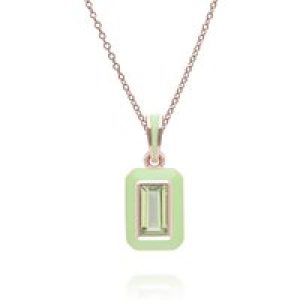 Siberian Waltz Inexperienced Tooth & Baguette Peridot Pendant Necklace in Rose Gold Plated Sterling Silver