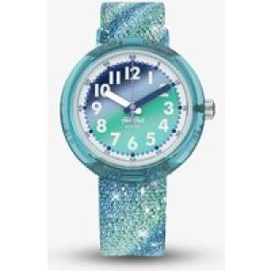 Flik Flak Frozen Rainbow Blue & Green Glitter Fabric Watch FPNP153