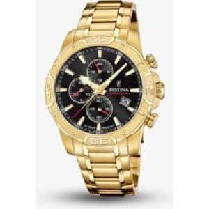 Festina Mens Timeless Chronograph Gold Tone Black Dial Watch F20705/4