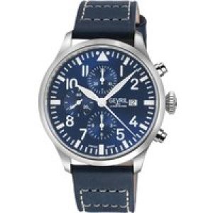 Gevril Mens Vaughn Chronograph Blue Leather Swiss Automatic ETA 7750 Watch – One Size