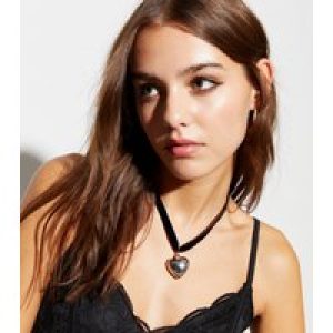 Silver Velvet Middle Pendant Choker Necklace New Glance