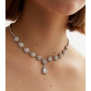 Crystal Flower Diamanté Teardrop Attraction Necklace New Glance