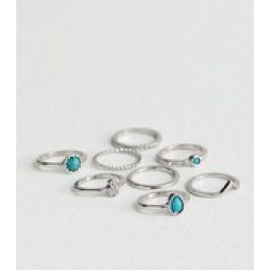 8 Pack Silver Turquoise Gem Rings New Glance