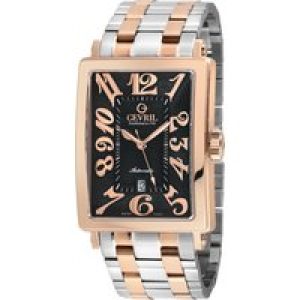 Gevril Mens Avenue of America’s 15202B Swiss Automatic Sellita SW200 Black Dial Two toned Stainlessl Steel Date Watch – Silver – One Size