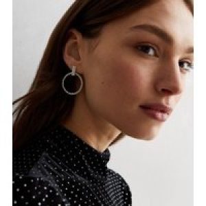 Silver Diamanté Circle Doorknocker Earrings New Glance