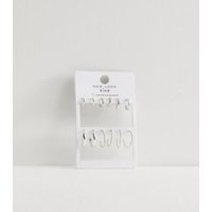 6 Pack Silver Textured Combined Hoop Earrings New Glance