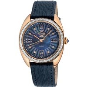 Gv2 WoMens Palermo Diamond Swiss Quartz MOP Black Dial, Genuine Handmade Leather Watch – One Size