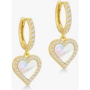 LUXE Silver Gold Plated 10mm Mother Of Pearl & Cubic Zirconia Heart Dropper Hoop Earrings 8.53.0019