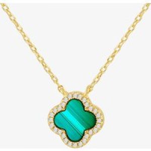 LUXE Silver Gold Plated Malachite & Cubic Zirconia Clover Necklace 8.12.0190