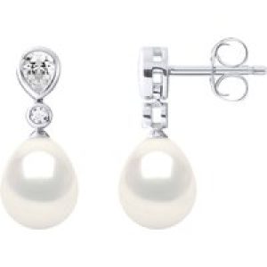 Ateliers Saint Germain Womens Earrings Real Cultured Freshwater Pearls Pear 7-8 mm – White Silver – One Size
