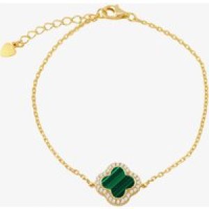 LUXE Silver Gold Plated Malachite & Cubic Zirconia Large Clover Bracelet 8.23.7963