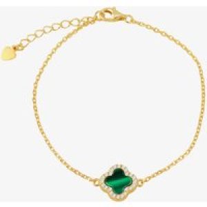 LUXE Silver Gold Plated Malachite & Cubic Zirconia Clover Bracelet 8.23.7953