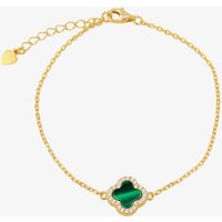 LUXE Silver Gold Plated Malachite & Cubic Zirconia Clover Bracelet 8.23.7953 - Image 2