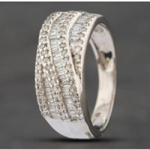 Pre-Owned 9ct White Gold Round & Baguette Cut Diamond Crossover Five Row Ring 41381783