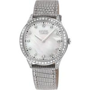 Gevril WoMens Morcote Swiss Diamond White MOP, Genuine Italian Leather Watch – Silver – One Size