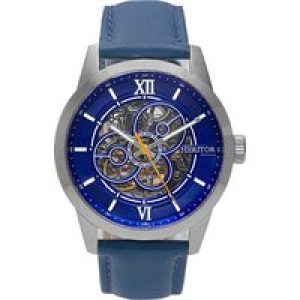 Heritor Computerized Mens Jonas Leather-based-Band Skeleton Watch – Blue Stainless Metal – One Measurement