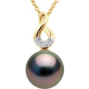 Ateliers Saint Germain Womens Pendant Eight Diamonds 0,03 Cts – Quality HSI – Yellow Gold – Real Cultured Tahiti Pearl Round 9-9 mm – One Size