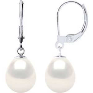 Ateliers Saint Germain Womens Earrings in White Gold 375 and Real Cultured Freshwater Pearls Pear 9-10 mm – One Size