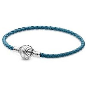 Pandora Seashell Clasp Turquoise Braided Leather-based Bracelet – 21cm