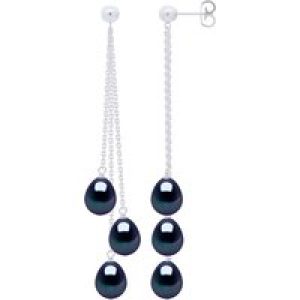 Ateliers Saint Germain Womens Earrings Trio – 3 Real Cultured Freshwater Pearls Pear 7-8 mm – Silver White Gold – One Size