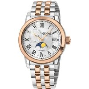 Gevril Mens Madison Moon phase Open Heart Silver/Black Dial, Rose Gold Stainless Steel Swiss Automatic Sellita SW285-B Watch – Silver & Gold – One Size