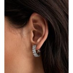 Silver Cubic Zirconia Baguette Hoop Earrings New Glance