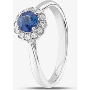 18ct White Gold Brilliant Cut Sapphire & Diamond Small Flower Halo Ring R61930W-SAP M