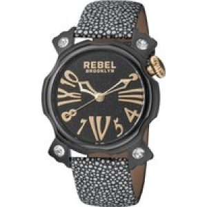 Rebel WoMens Coney Island Black Dial Graphite Leather Watch – One Size