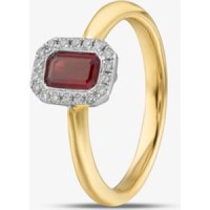 18ct Yellow Gold Emerald Cut Ruby & Brilliant Cut Diamond Halo Ring 18DR334Y-RUBY M