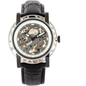 Reign Mens Stavros Automatic Skeleton Leather-Band Watch – Charcoal Stainless Steel – One Size