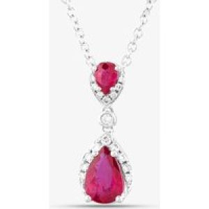 18ct White Gold Pear Cut Ruby & Brilliant Cut Diamond Tear Drop Pendant Necklace LG263/NA(RU)