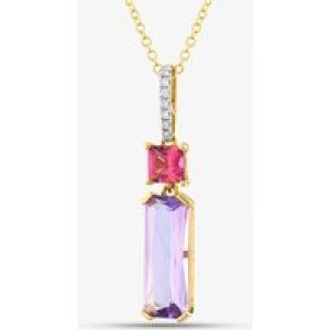 18ct Yellow Gold Multi Cut Amethyst & Topaz & 0.06ct Diamond Pendant Necklace LG320/PA(PTO/AM)