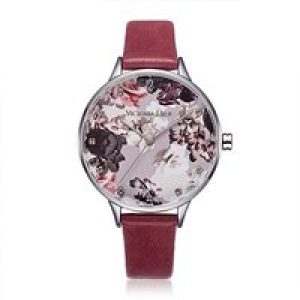 Victoria Hyde London Womens Watch Flower Pattern Leather, red – Red & Violet Stainless Steel – One Size
