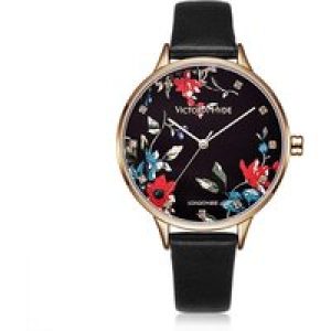 Victoria Hyde London Womens Watch Flower Development Leather-based, black – Black/Gold Stainless Metal – One Dimension