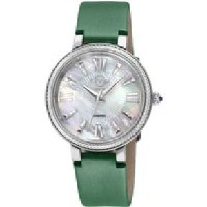 Gv2 WoMens Genoa 12530S Swiss Quartz Mother of Pearl Diamond Green Leather Watch – One Size