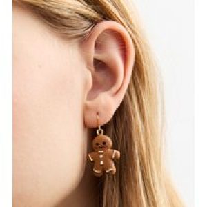 Tan Christmas Gingerbread Hook Earrings New Glance