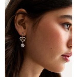 Gold Diamante Slogan Middle Drop Earrings New Glance