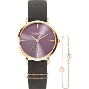 Victoria Hyde London Womens Watch Gift Set Seven Sisters Simple Leather grey/violet Stainless Steel – One Size