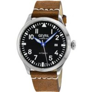 Gevril Mens Vaughn Swiss Automatic Selitta SW200 Black/White Dial, Genuine Leather Watch – Brown – One Size