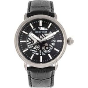 Heritor Automatic Mens Mattias Leather-Band Watch w/Date – Black & Silver Stainless Steel – One Size