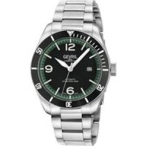 Gevril Mens Yorkville Swiss Automatic Sellita SW200 Black Dial Green Zone, 316L Stainless Steel Watch – Silver – One Size