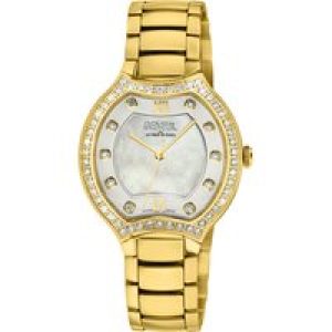 Gevril WoMens Lugano Swiss Diamond White MOP Dial 316L Stainless Steel IPYG Bracelet Watch – Gold – One Size