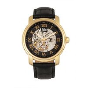 Reign Mens Kahn Automatic Skeleton Leather-Band Watch – Gold Stainless Steel – One Size