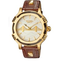 Rebel Mens Brooklyn Bridge Silver Dial Leather Watch - Brown - One Size - Image 2
