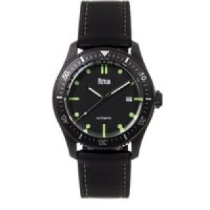 Reign Mens Elijah Automatic Rubber Inlaid Leather-Band Watch W/Date – Black Stainless Steel – One Size