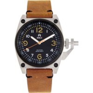Shield Pascal Leather-Band Mens Diver Watch – Brown Stainless Steel – One Size