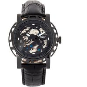 Reign Mens Stavros Computerized Skeleton Leather-based-Band Watch – Black Stainless Metal – One Measurement